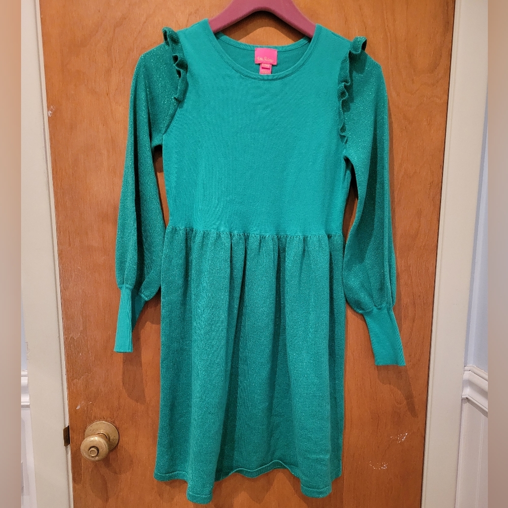 Lilly Pulitzer Girl's XL (12-14) Green Long sleeved Eunice dress